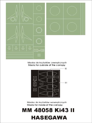 Nakajima Ki-43-II Oscar canopy frame paint masks (inside and outside) insignia and markings masks (designed to be used with Hasegawa kits)