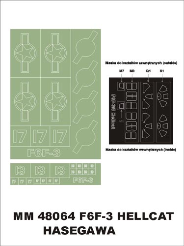 Grumman F6F-3 Hellcat canopy frame paint masks (inside and outside) insignia and markings masks (designed to be used with Hasegawa kits)