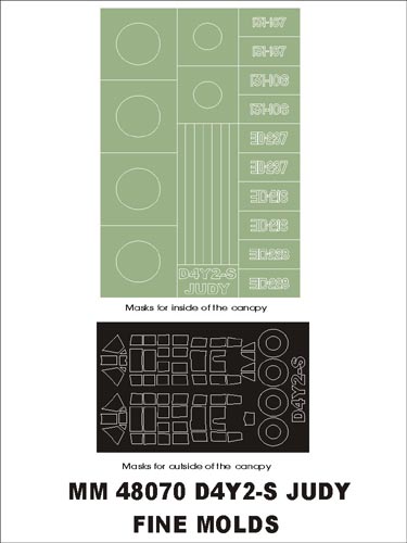 Yokosuka D4Y2-S Judy canopy frame paint masks (inside and outside) + insignia and markings masks (designed to be used with Fine Molds kits)