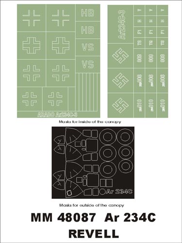 Arado Ar-234C canopy frame paint masks (inside and outside) insignia and markings masks (designed to be used with Revell kits)