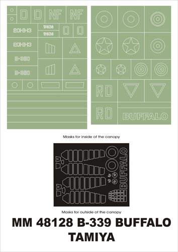 Brewster B-339 Buffalo canopy frame paint masks (inside and outside) insignia and markings masks (designed to be used with Tamiya kits)
