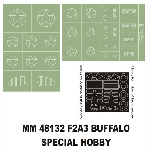 Brewster F2A-3 Buffalo canopy frame paint masks (inside and outside) insignia and markings masks (designed to be used with Special Hobby kits)