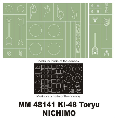 Kawasaki Ki-45 Toryu canopy frame paint masks (inside and outside) insignia and markings masks (designed to be used with Nichimo kits)