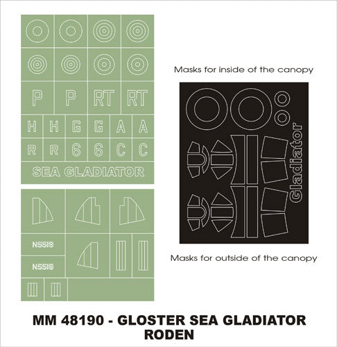Gloster Sea Gladiator canopy frame paint masks (inside and outside) insignia and markings masks (designed to be used with Eduard kits and Roden kits)