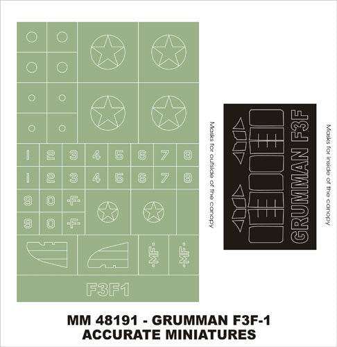 Grumman F3F-1 canopy frame paint masks (inside and outside) + insignia and markings masks (designed to be used with Accurate Miniatures kits)