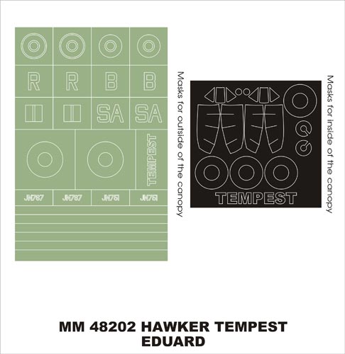 Hawker Tempest canopy frame paint masks (inside and outside) + insignia and markings masks (designed to be used with Eduard kits)