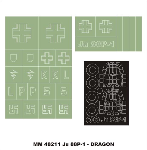 Junkers Ju-88 P canopy frame paint masks (inside and outside) insignia and markings masks (designed to be used with Dragon kits)