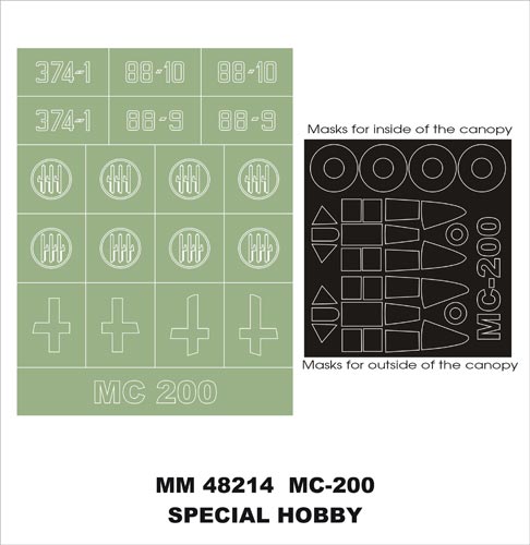 Macchi C.200 canopy frame paint masks (inside and outside) + insignia and markings masks (designed to be used with Special Hobby kits)