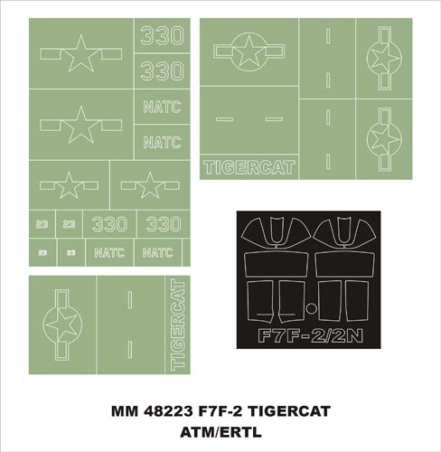 Grumman F7F-2 Tigercat canopy frame paint masks (inside and outside) + insignia and markings masks (designed to be used with AMT kits)