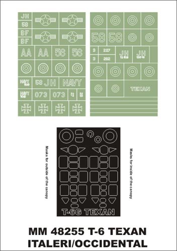 North-American T-6G Texan canopy frame paint masks (inside and outside) insignia and markings masks (designed to be used with Italeri kits)