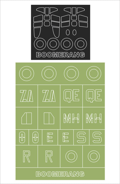 CAC CA-12 Boomerang canopy frame paint masks (inside and outside) + insignia and markings masks (designed to be used with Special Hobby kits)