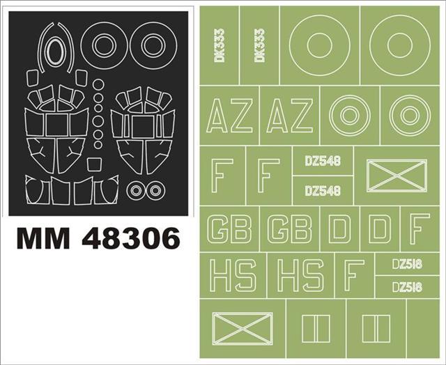 de Havilland Mosquito Mk.IV canopy frame paint masks (inside and outside) + insignia and markings masks (designed to be used with Revell kits)