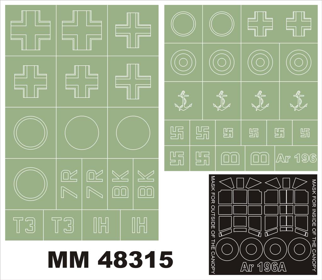 Arado Ar-196A-2Ar-196A-5 canopy frame paint masks (inside and outside) insignia and markings masks (designed to be used with Italeri kits)