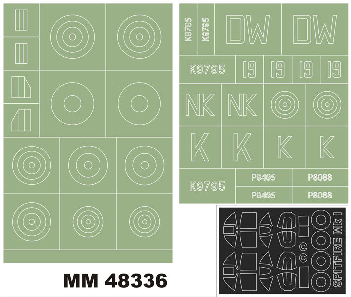 Supermarine Spitfire Mk.I canopy frame paint masks (inside and outside) insignia and markings masks (designed to be used with Airfix kits)