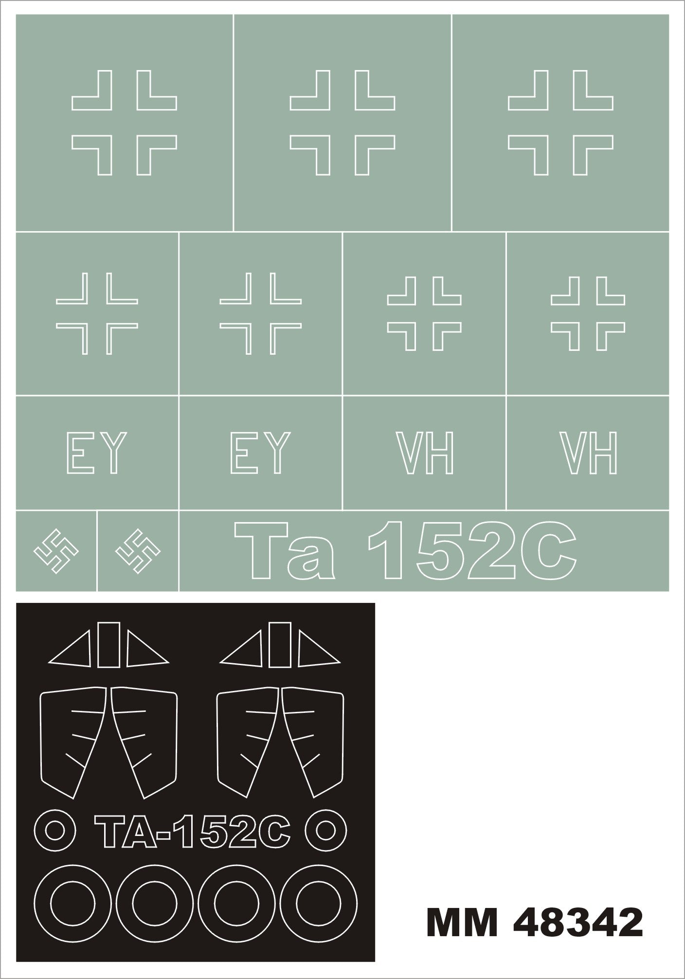 Focke-Wulf Ta-152 canopy frame paint masks (inside and outside) + insignia and markings masks (designed to be used with Hobby Boss kits)
