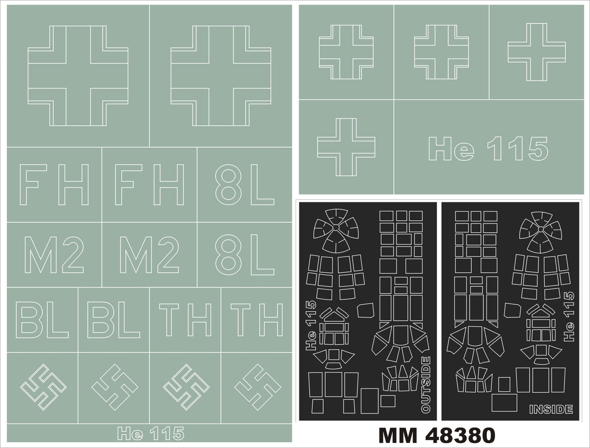 Heinkel He-115 canopy frame paint masks (inside and outside) insignia and markings masks (designed to be used with Special Hobby kits)