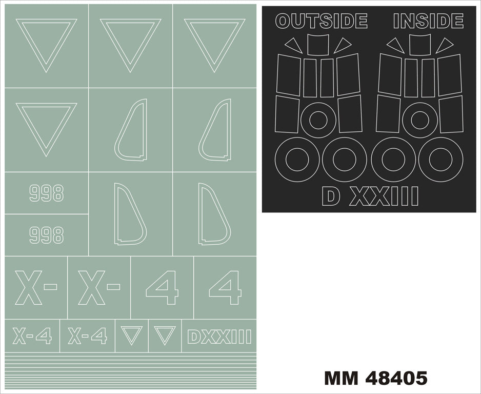 Fokker D.XXIII 2 canopy frame paint mask (inside & outside) + insignia and markings masks (designed to be used with RS Models kits)
