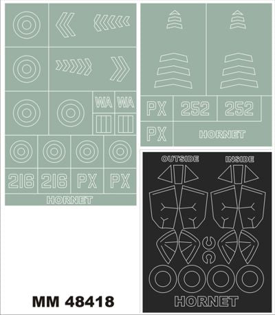 de Havilland Hornet F.1 2 canopy frame paint mask (inside & outside) insignia and markings masks (designed to be used with Trumpeter TU02893 kits)