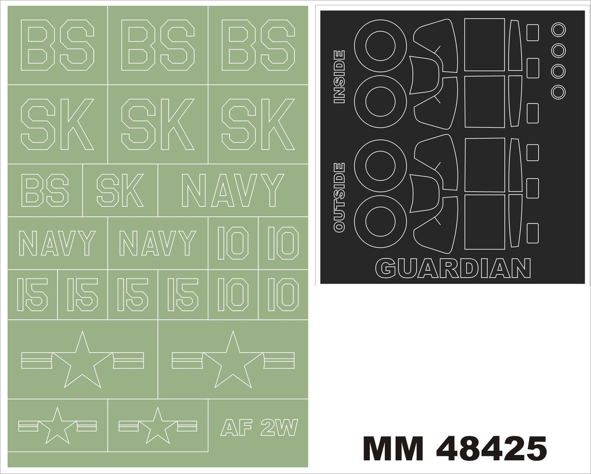 Grumman AF-2W GUARDIAN (designed to be used with Special Hobby SH48158 kits) 2 canopy frame paint mask (inside & outside) + insignia and markings masks