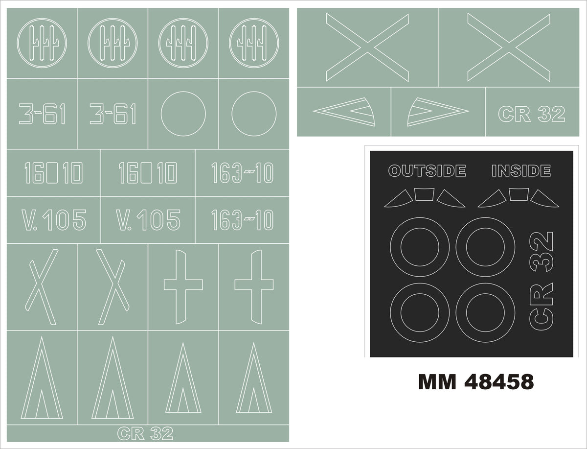 Fiat CR.32 2 canopy frame paint masks (inside & outside) + insignia and markings masks (designed to be used with Classic Airframe and Special Hobby kits)