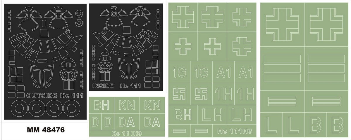 Heinkel He-111H-3 2 canopy frame paint masks (inside & outside) + insignia and markings masks (designed to be used with ICM UA UK kits)