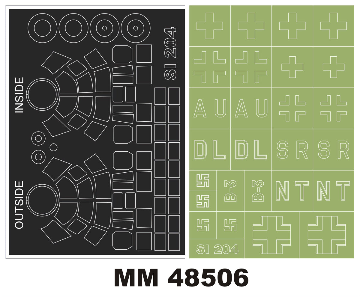 Siebel Si-204D 2 canopy frame paint masks (inside & outside) + insignia and markings masks (designed to be used with Special Hobby kits)
