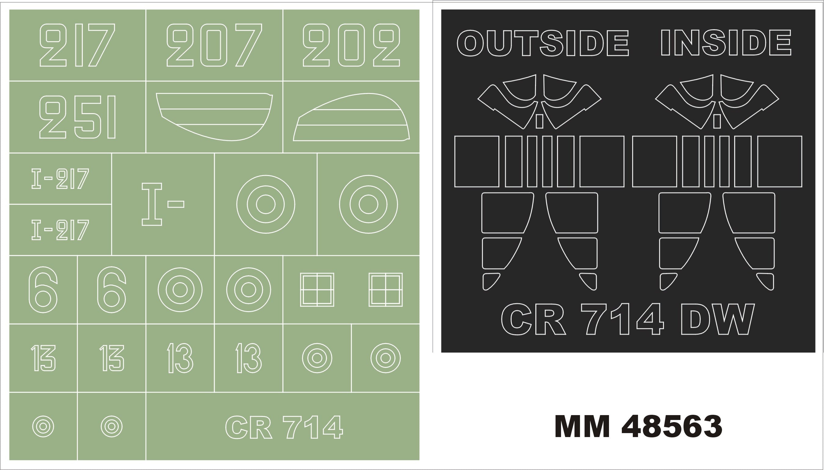 Caudron-Renault CR.714 2 canopy frame paint masks (inside and outside) + 1 insignia masks (designed to be used with Dora Wings kits)