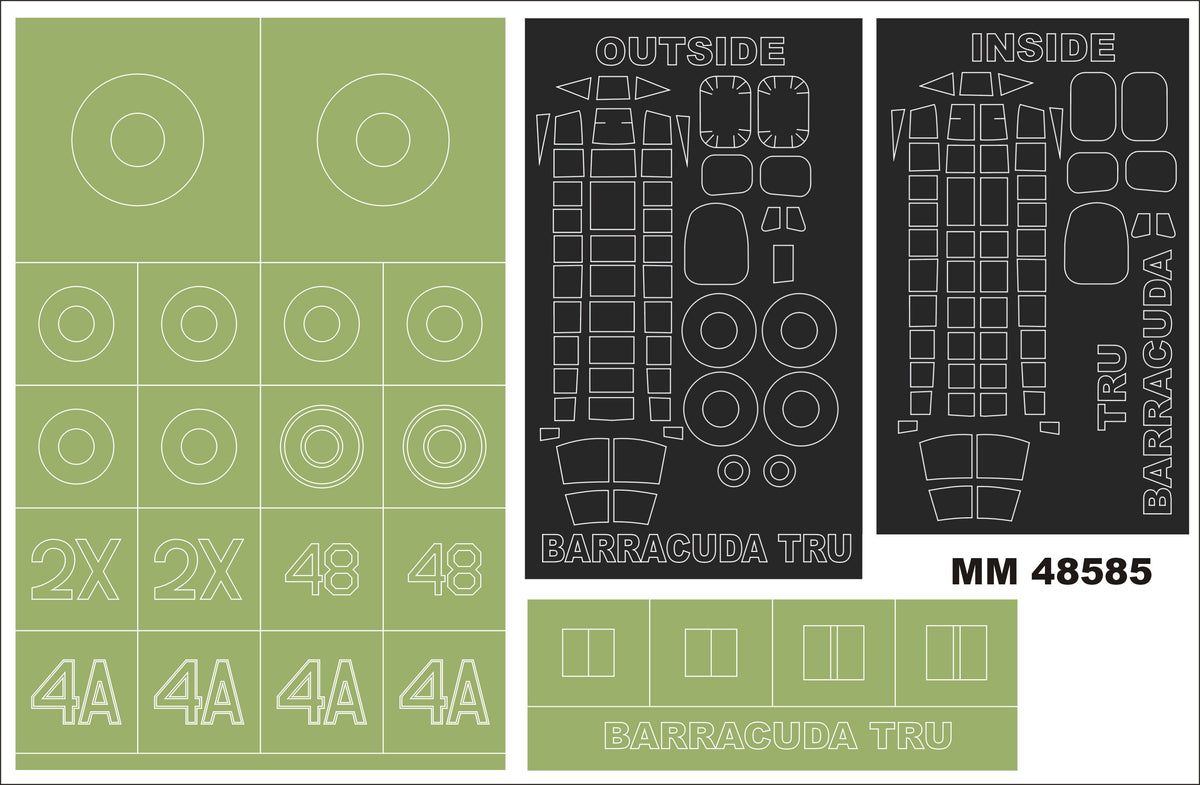 Fairey Barracuda (designed to be used with Trumpeter kits) 2 canopy masks (outside & inside) + 2 insignia masks