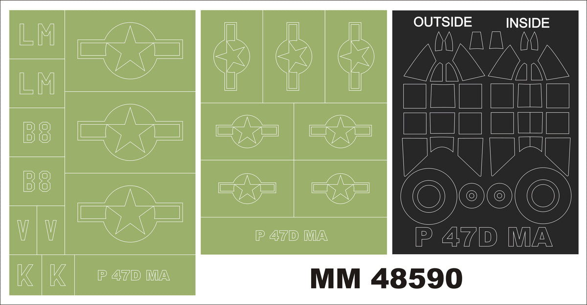 Republic P-47D-11RE Thunderbolt (designed to be used with MiniArt kits) 2 canopy masks (outside & inside) + 2 insignia masks