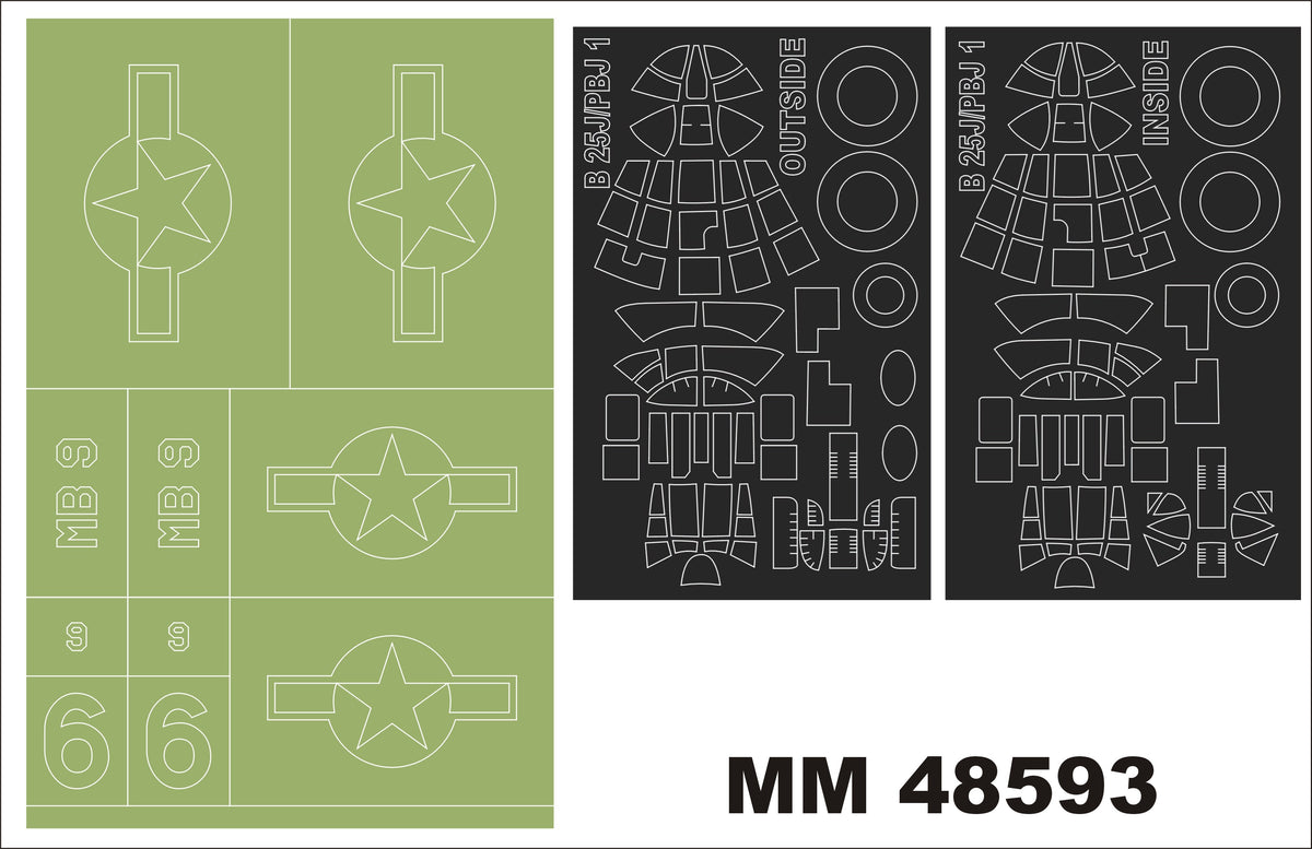 North-American PBJ-1J Mitchell (designed to be used with Hong Kong Models kits) 2 canopy masks (outside & inside) +1 insignia masks