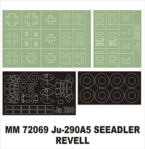 Junkers Ju-290A-5/Ju-290A-7 1 canopy frame paint masks (outside only) insignia and markings masks (designed to be used with Revell kits)