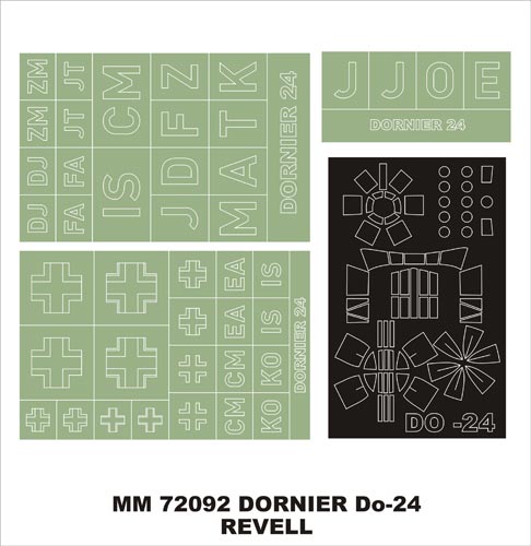Dornier Do-24T 1 canopy frame paint masks (outside only) + insignia and markings masks (designed to be used with Revell kits)