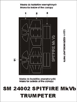 Supermarine Spitfire Mk.VB canopy frame paint masks (inside and outside) (designed to be used with Trumpeter kits)