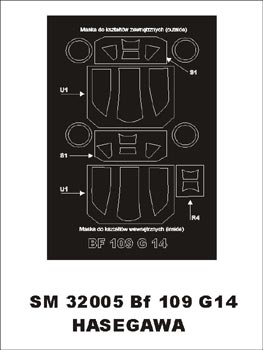 Messerschmitt Bf-109G-14 canopy frame paint masks (inside and outside) (designed to be used with Hasegawa kits)