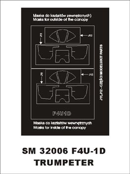 Vought F4U-1D Corsair canopy frame paint masks (inside and outside) (designed to be used with Trumpeter kits)