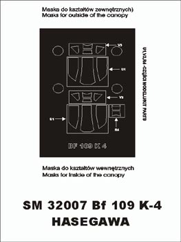 Messerschmitt Bf-109K-4 canopy frame paint masks (inside and outside) (designed to be used with Hasegawa kits)
