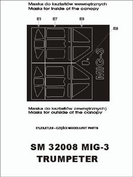 Mikoyan MiG-3 canopy frame paint masks (inside and outside) (designed to be used with Trumpeter kits)