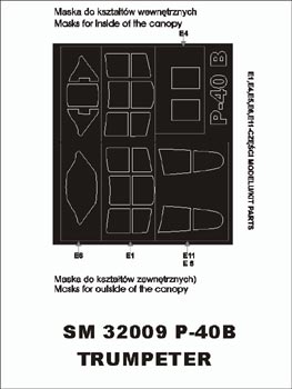 Curtiss P-40B Tomahawk canopy frame paint masks (inside and outside) (designed to be used with Trumpeter kits)