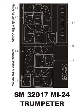 Mil Mi-24V Hind-E Helicopter canopy frame paint masks (inside and outside) (designed to be used with Trumpeter kits)