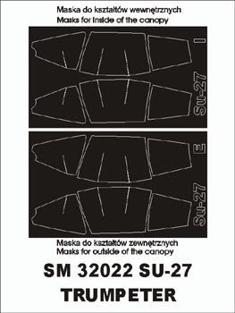 Sukhoi Su-27 canopy frame paint masks (inside and outside) (designed to be used with Trumpeter kits)