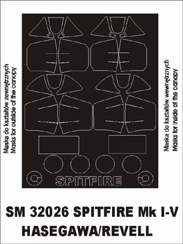 Supermarine Spitfire Mk.I-Mk.V canopy frame paint masks (inside and outside) (designed to be used with Hasegawa and Revell kits)