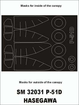 North-American P-51D Mustang canopy frame paint masks (inside and outside) (designed to be used with Hasegawa kits)