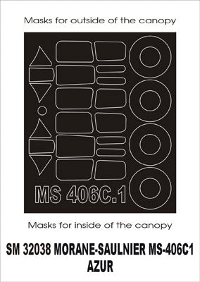 Morane-Saulnier MS.406C1 canopy frame paint masks (inside and outside) (designed to be used with AB Toys/Azur kits)