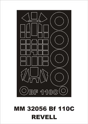 Messerschmitt Bf-110C canopy frame paint mask (outside only) (designed to be used with Revell kits)