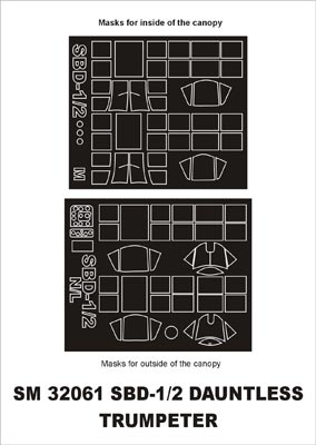 Douglas SBD-1/2 Dauntless canopy frame paint masks (inside and outside) (designed to be used with Trumpeter kits)
