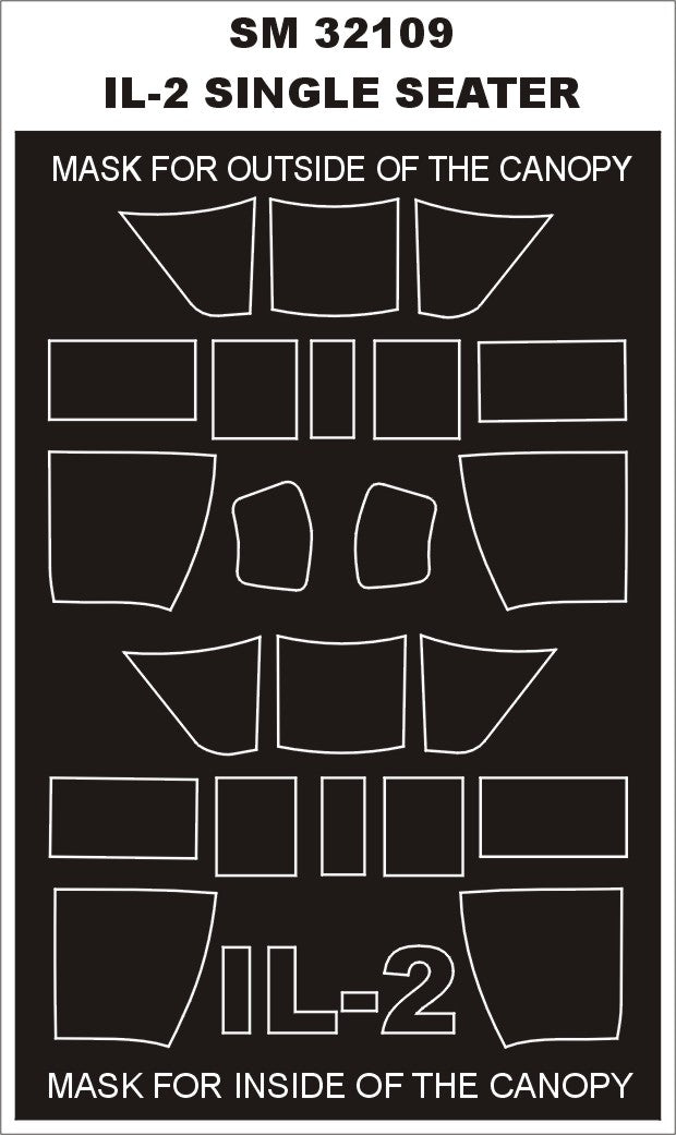 Ilyushin Il-2 SINGLE SEATER canopy frame paint masks (inside and outside) (designed to be used with Hobby Boss kits)