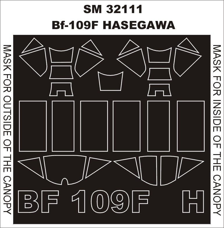 Messerschmitt Bf-109F canopy frame paint masks (inside and outside) (designed to be used with Hasegawa kits)