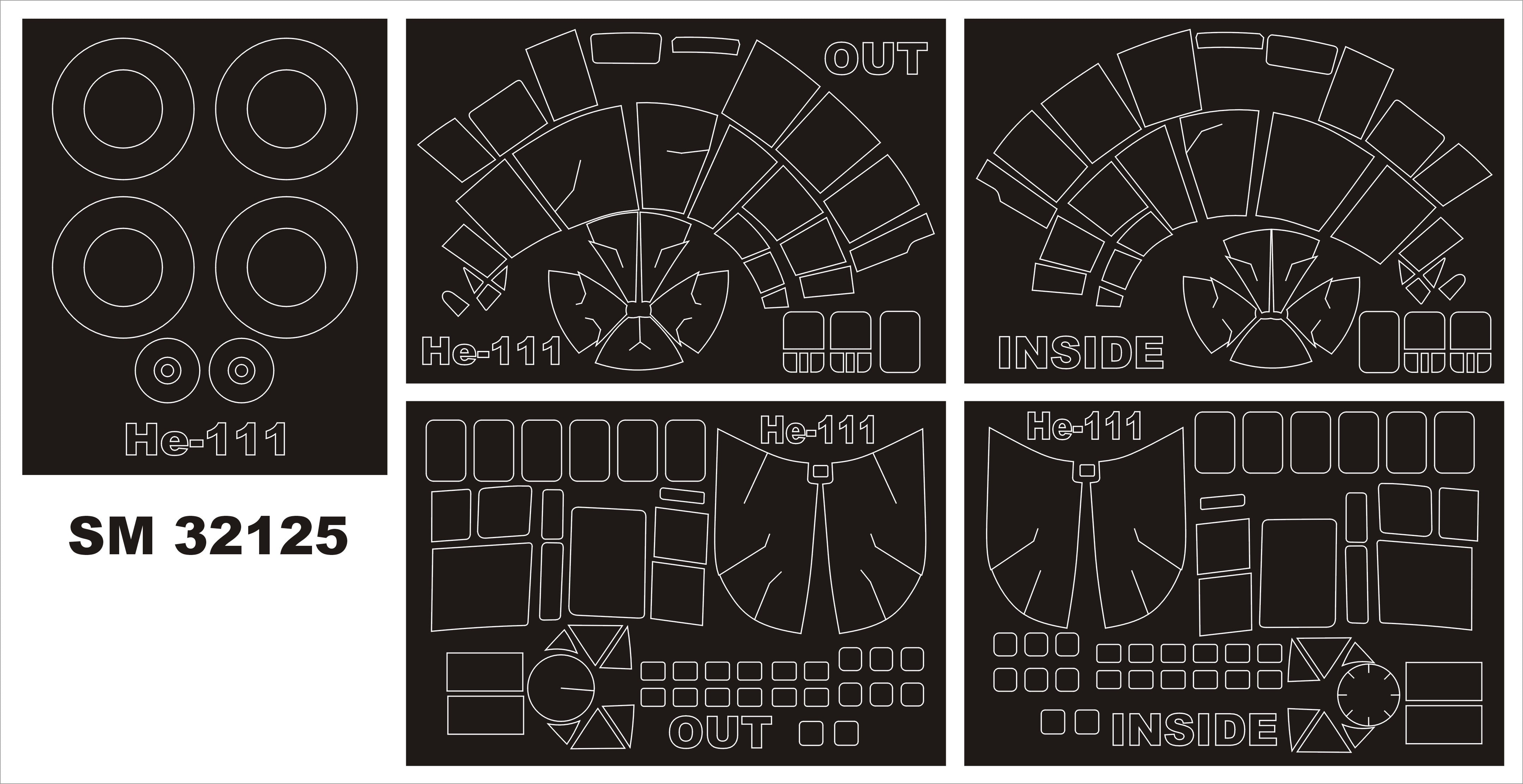 Heinkel He-111P (exterior and interior) 5 sheets 130x90mm canopy frame paint masks (designed to be used with Revell kits)