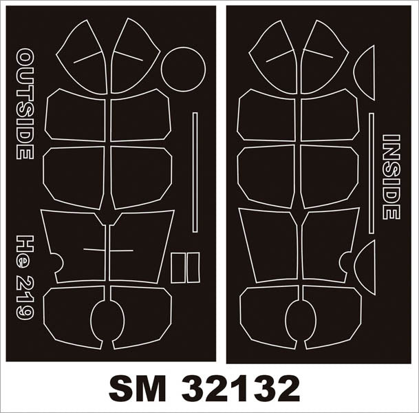 Heinkel He-219A-2/He-219A-5/He-219A-7 UHU canopy frame paint masks (inside and outside) (designed to be used with Revell kits)