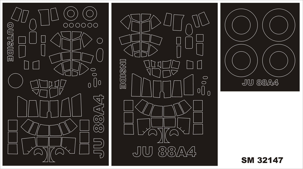 Junkers Ju-88A-4 canopy frame paint masks (inside and outside) (designed to be used with Revell kits)